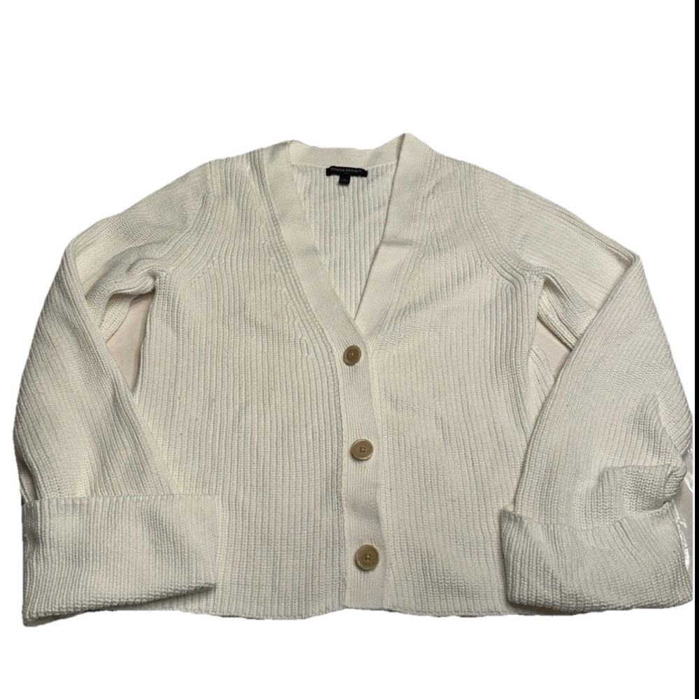 COZY Banana Republic Women's Large Ivory Oversized 3 Button V neck Cardigan